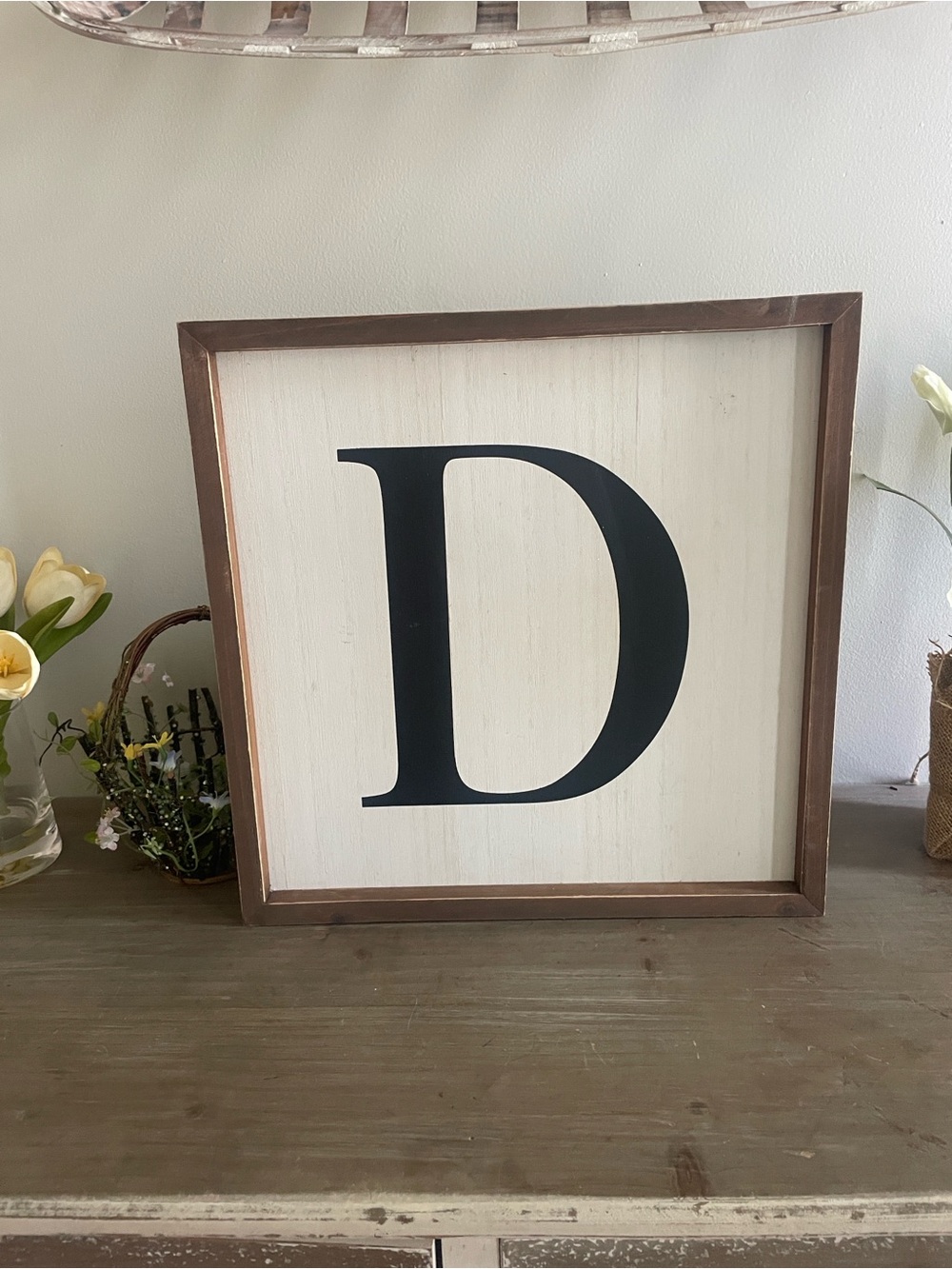 Framed Letter D Wall Sign - White & Black